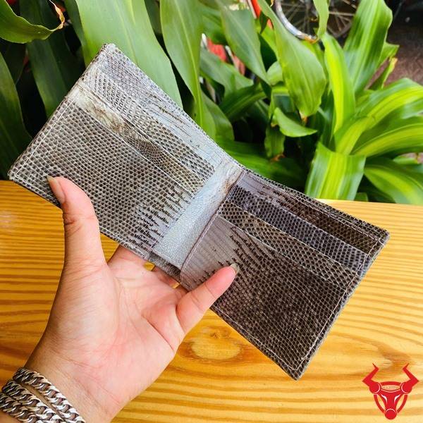 Ví da kỳ đà 2 mặt thật cao cấp màu xám.