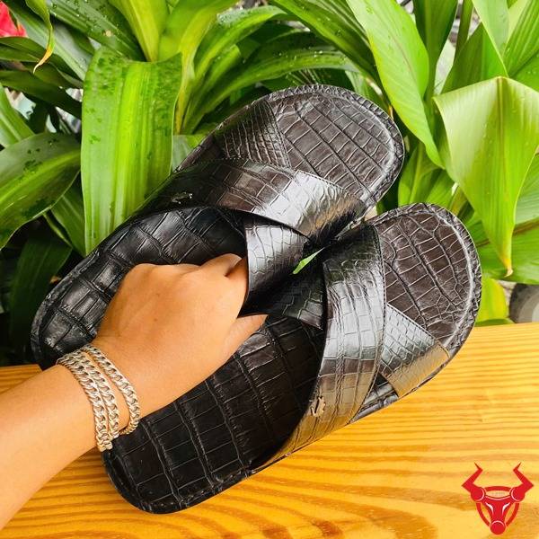 Dép quai X da cá sấu nam cao cấp thủ công.