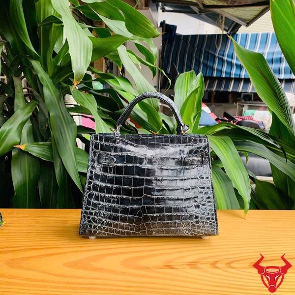 úi da bụng cá sấu xám đen cao cấp TTL03.