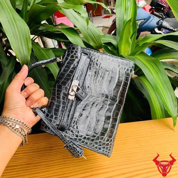 Túi xách thời trang cao cấp da cá sấu TTL03 xám đen.