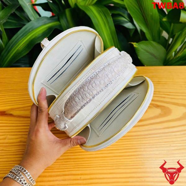 Túi xách tròn cao cấp da cá sấu TWBA8 bạch tạng.