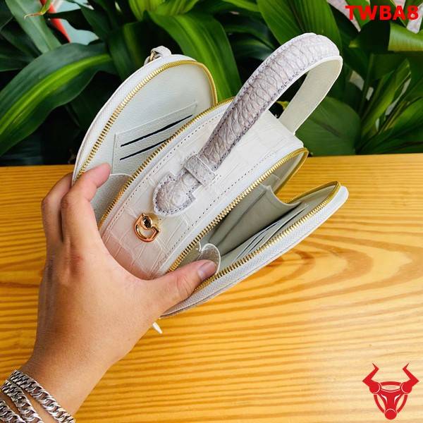 Túi xách form tròn nữ da cá sấu TWBA8 bạch tạng.