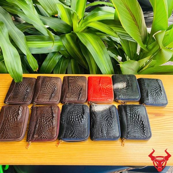 Ví nam mini da cá sấu 1 khuôn lồi nâu đỏ cao cấp.