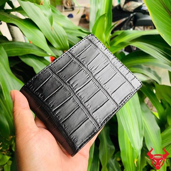 Ví nam da cá sấu Thái Lan 2 mặt trơn đen.