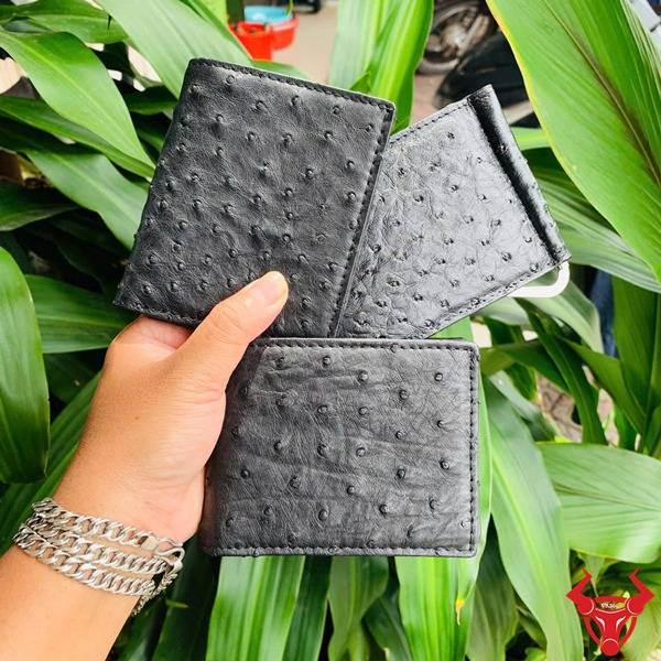 Ví nam form đứng mini da bụng đà điểu thật.