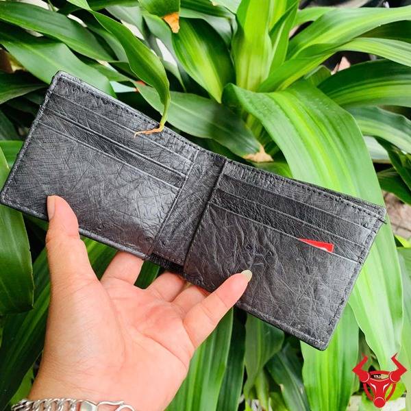 Ví VGD3 mini da bụng đà điểu màu đen.
