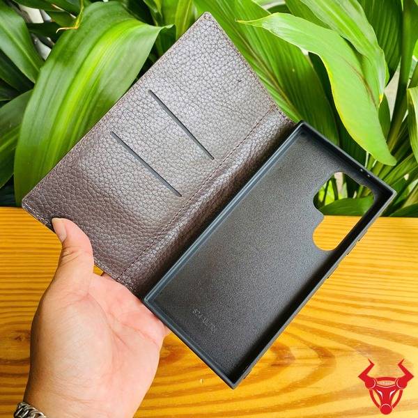 Bao da Samsung S24 Ultra màu nâu đất sang trọng.