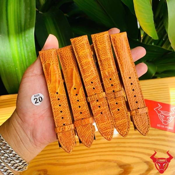 Dây da đồng hồ cao cấp 20mm vàng bò.
