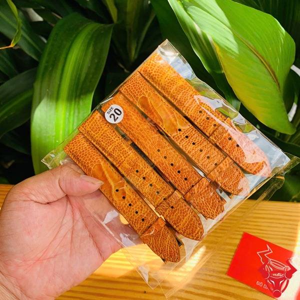 Dây da đồng hồ 20mm da chân đà điểu vàng bò.