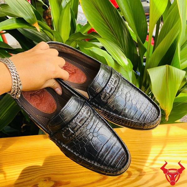 Giày lười nam cao cấp da bụng cá sấu màu đen GCA8.