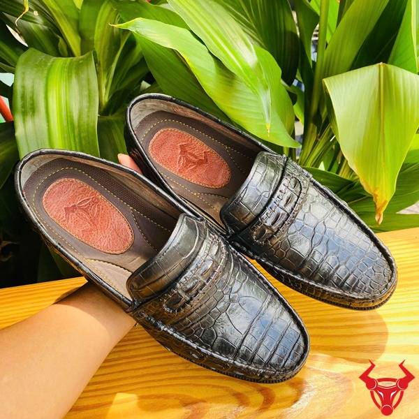 Giày Tây Lười Cao Cấp Da Bụng Cá Sấu GCA8 Đen lịch lãm.
