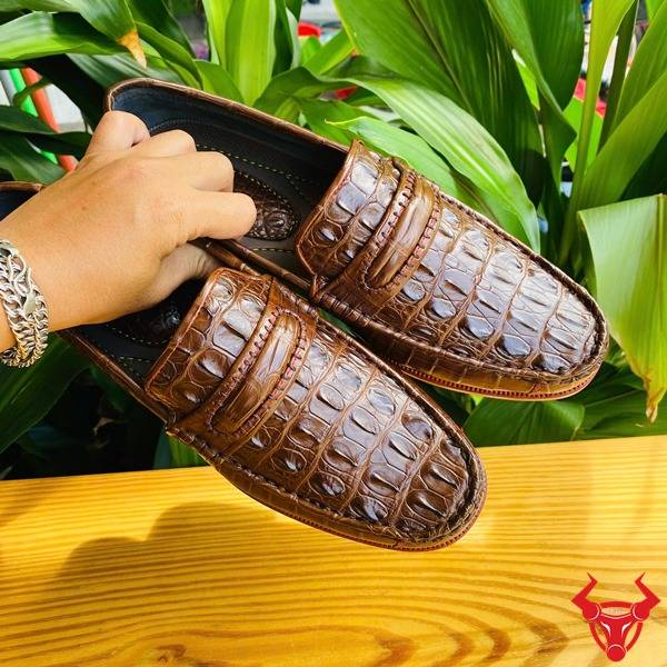 Giày tây GCA1 nam cao cấp da cá sấu màu nâu đất.