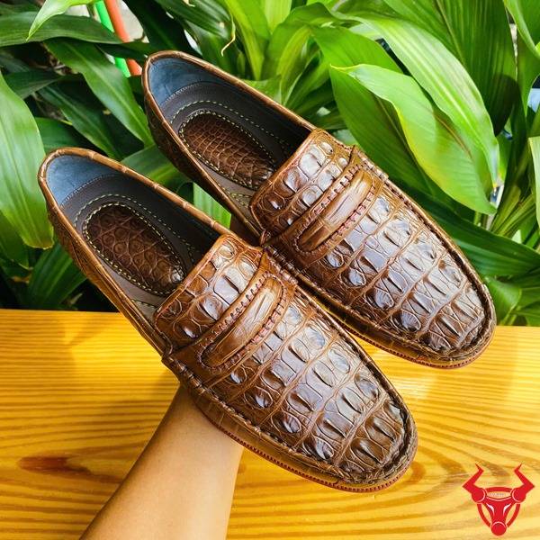 Giày Tây Da Gai Lưng Cá Sấu Cao Cấp GCA1 Nâu Đất lịch lãm.