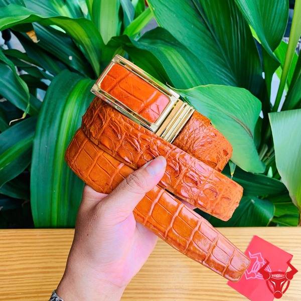 Thắt lưng nam da cá sấu bò cam TLA4B2 cao cấp.