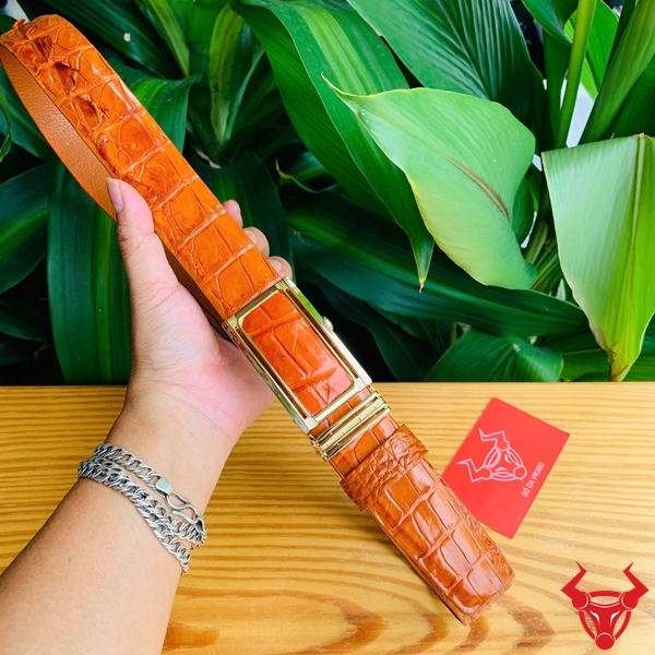 Thắt lưng da cá sấu bò cam cao cấp.