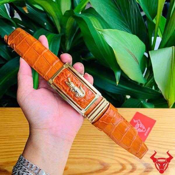 Thắt lưng cá sấu cao cấp TLA4B2 bò cam.