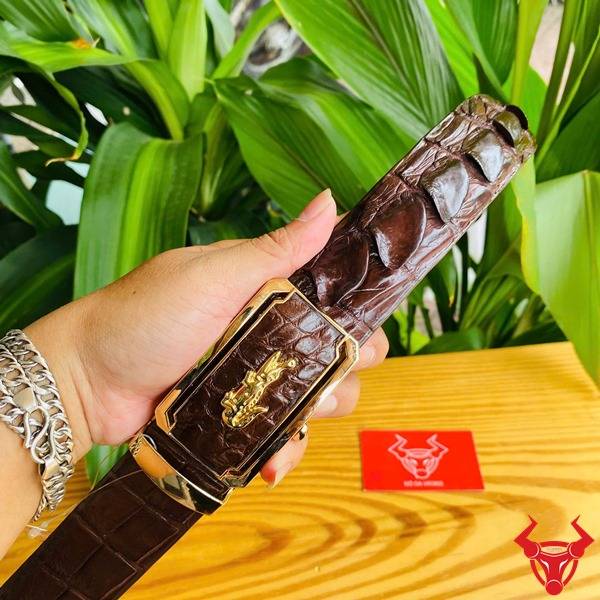 Thắt lưng da cá sấu nam bản 4cm nâu đất.