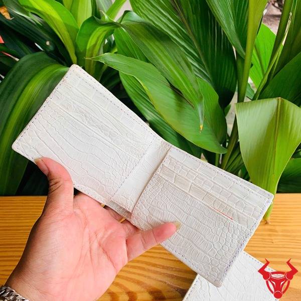 Ví mini da cá sấu VGA8 2 mặt trắng mộc.
