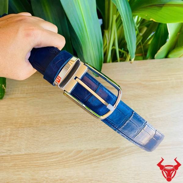 Thắt lưng liền da cá sấu xanh navy cao cấp.