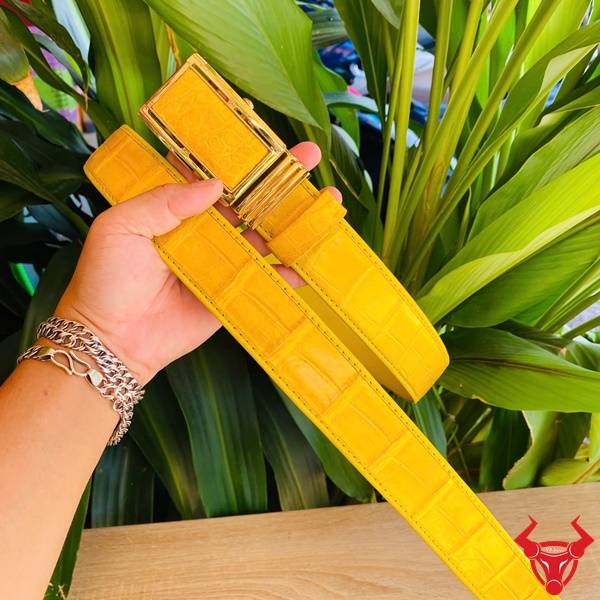 Thắt Lưng Liền Da Bụng Cá Sấu Cao Cấp Bản 3.8cm Thắt lưng nam cao cấp da bụng cá sấu vàng bản 3.8cm.