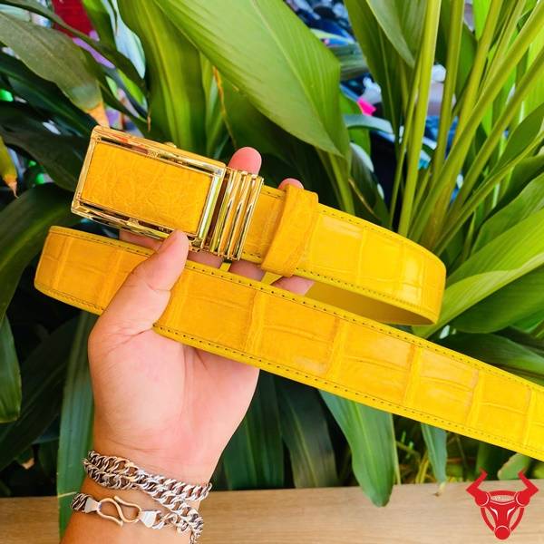 Thắt Lưng Da Cá Sấu Màu Vàng – Sang Trọng Và Lịch Lãm Thắt lưng liền da bụng cá sấu màu vàng sang trọng cho quý ông.