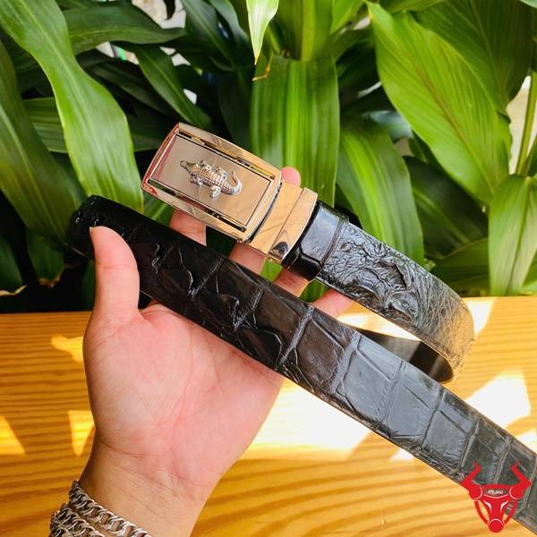 Thắt Lưng Nam Da Cá Sấu Thật Màu Đen Khóa Trắng Sang Trọng Thắt lưng nam da cá sấu màu đen bản 3.5cm khóa trắng cao cấp.