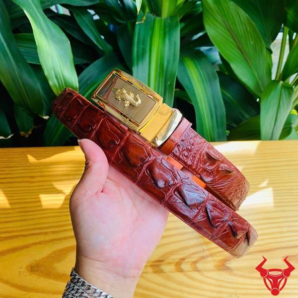 Thắt Lưng Da Cá Sấu Nâu Đỏ Cao Cấp Cho Doanh Nhân Thành Đạt Thắt lưng da cá sấu nâu đỏ bản 3.5cm cao cấp khóa vàng hợp kim.