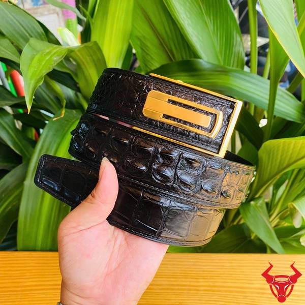 Thắt Lưng Nam Cao Cấp Da Cá Sấu Thật – Khóa Ray Trượt Vàng Thắt lưng da cá sấu gù TSK130-A khóa vàng thời trang nam cao cấp.