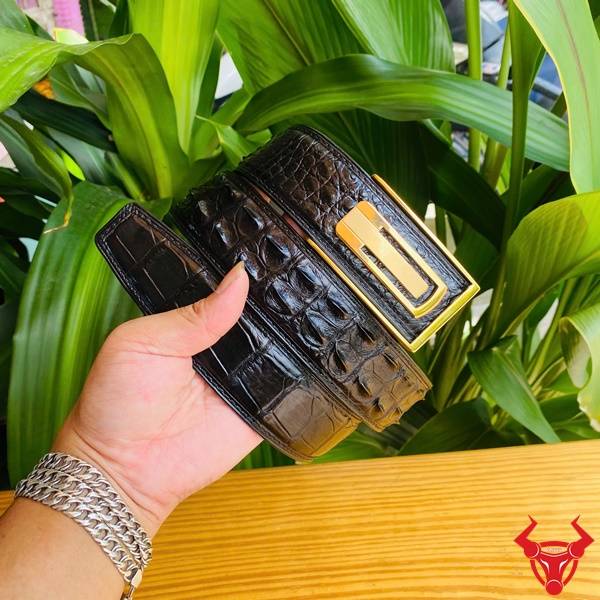 Thắt Lưng Da Cá Sấu Khóa Vàng – Phụ Kiện Nam Sang Trọng Thắt lưng cao cấp da cá sấu gù khóa vàng sang trọng TSK130-A.