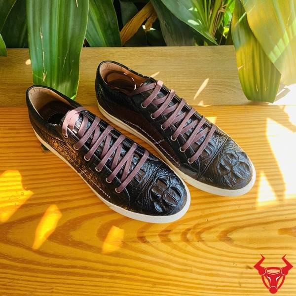 Giày thể thao da cá sấu gù màu đen phối nâu cao cấp