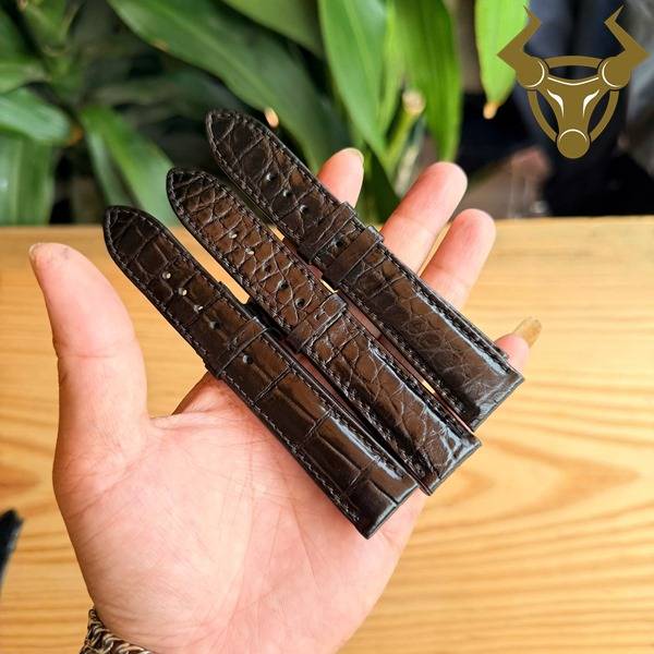 Dây đồng hồ da cá sấu đen size 20mm cao cấp