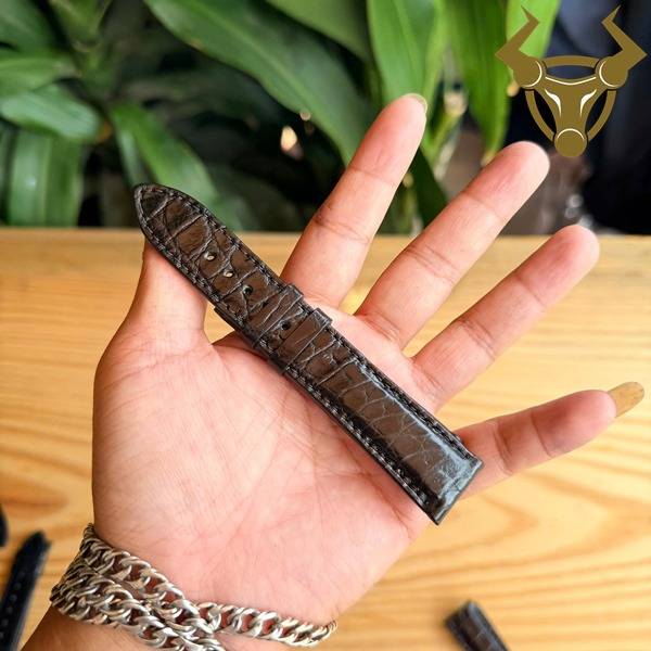 Dây đồng hồ da cá sấu đen cao cấp dễ phối đồ
