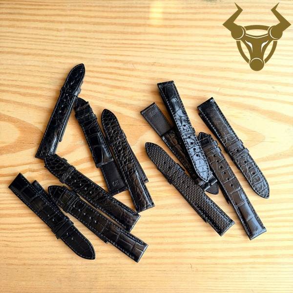 Dây đồng hồ da cá sấu màu đen size 20mm cao cấp