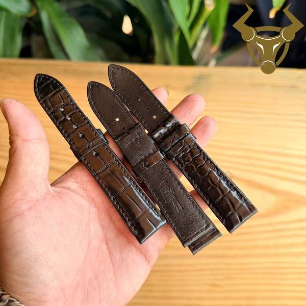 Dây đồng hồ da cá sấu cao cấp màu đen 20mm
