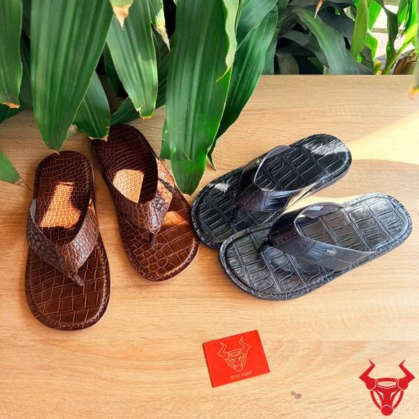 Dép kẹp full da cá sấu màu nâu size 42 cao cấp.