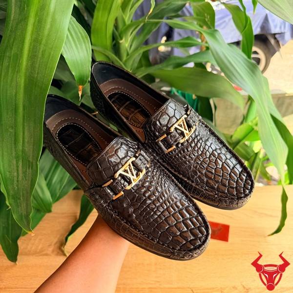 Giày Lười Da Cá Sấu Đen Đẳng Cấp Giày lười cá sấu đế cao su cao cấp.