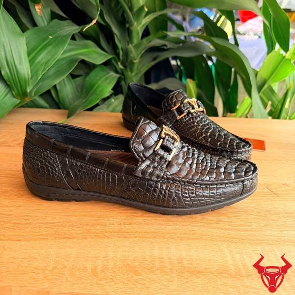 Giày Lười Nam Da Gai Tay Cá Sấu Màu Đen Giày lười da cá sấu đen thủ công cao cấp.