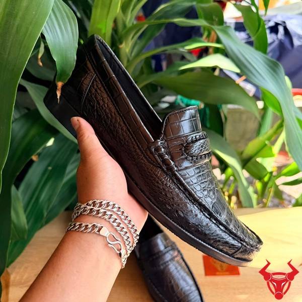 Giày Da Cá Sấu Bụng Đẳng Cấp Doanh Nhân Giày tây lười da cá sấu màu đen cao cấp