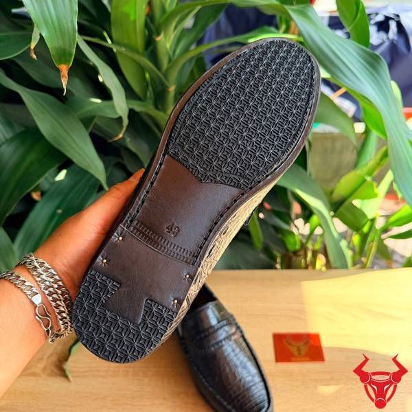 Giày Lười Da Cá Sấu Bụng Cao Cấp Giày tây lười da bụng cá sấu GCA8 màu đen