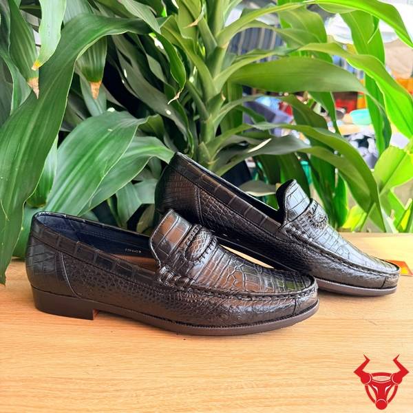 Giày Tây Lười Da Bụng Cá Sấu GCA8 Màu Đen Giày tây lười da cá sấu phong cách lịch lãm