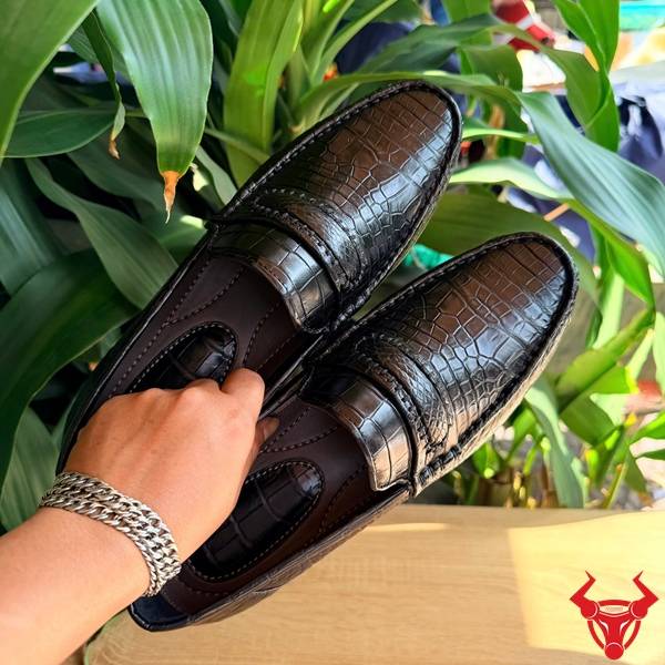 Giày Tây Lười Da Cá Sấu Nam Sang Trọng Giày lười da cá sấu bụng chế tác thủ công