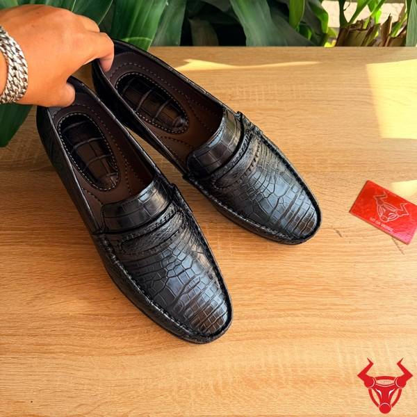 Giày Da Cá Sấu Bụng Thủ Công Cao Cấp Giày lười da cá sấu bụng cao cấp màu đen