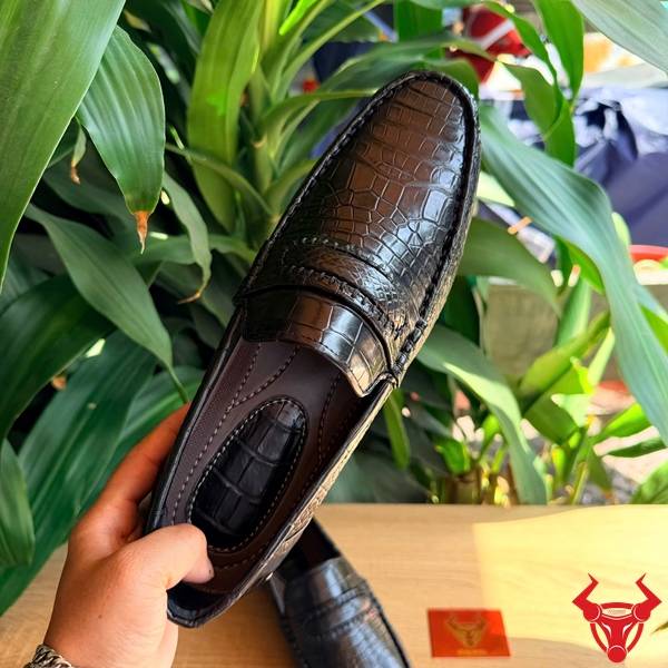Giày Da Cá Sấu Bụng Màu Đen Luxury Giày tây da bụng cá sấu cao cấp