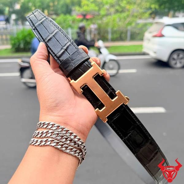 Thắt Lưng Da Cá Sấu Chữ H Mạ Vàng Thắt lưng da cá sấu khóa H vàng cho nam.