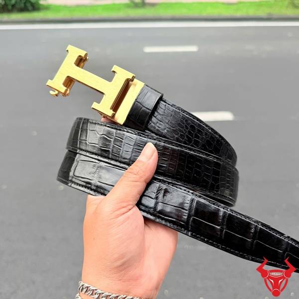 Thắt Lưng Da Cá Sấu Phong Cách Doanh Nhân Thắt lưng da cá sấu khóa ray trượt.