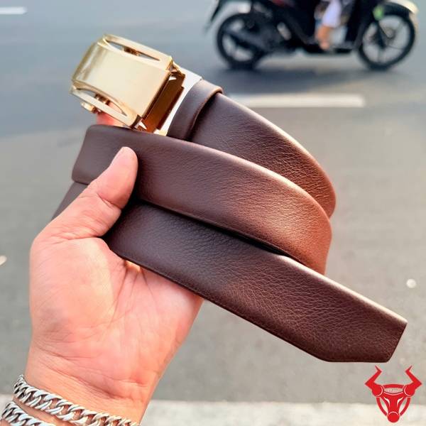 Thắt lưng da bò Nappa khóa tự động TLRN05 màu nâu.