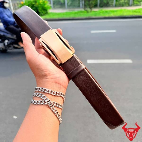 Thắt lưng nam da bò Nappa khóa tự động TLRN05 màu nâu lịch lãm.