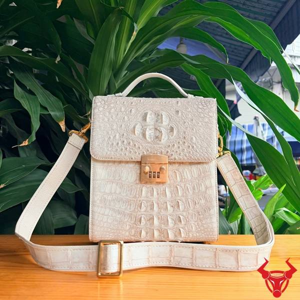 Túi Xách Nam TICA4-A Da Gù Cá Sấu Bạch Tạng Túi xách nam da gù cá sấu bạch tạng thật.