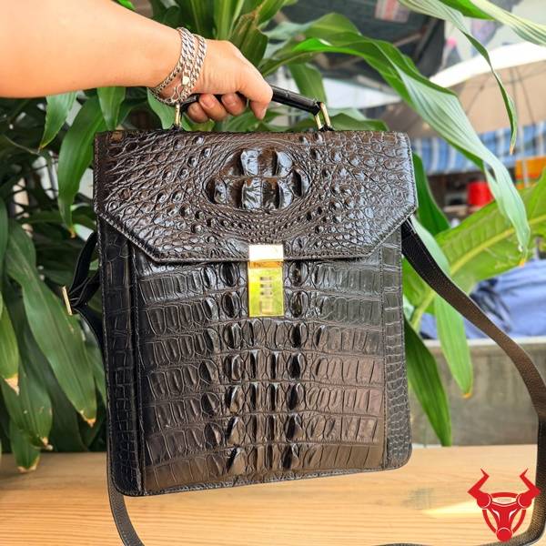 Cặp xách nam CTA4 da cá sấu gù màu đen có dây đeo rời