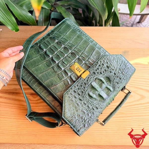 Cặp xách công sở cao cấp CTA4 da cá sấu gù màu xanh lá